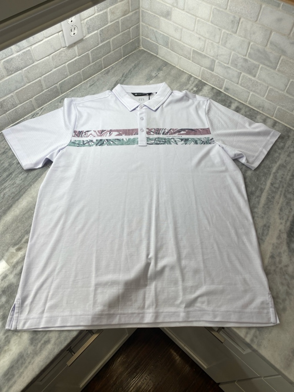Travis Mathew White Golf Polo with Subtle Stripe Detail